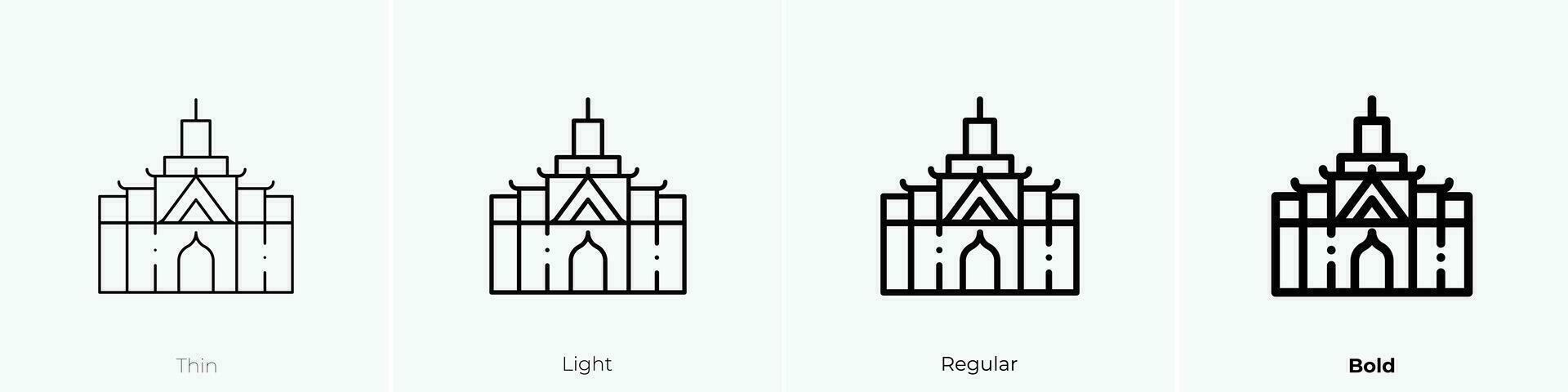 Palast Symbol. dünn, Licht, regulär und Fett gedruckt Stil Design isoliert auf Weiß Hintergrund vektor