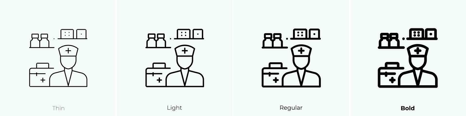 Apotheker Symbol. dünn, Licht, regulär und Fett gedruckt Stil Design isoliert auf Weiß Hintergrund vektor