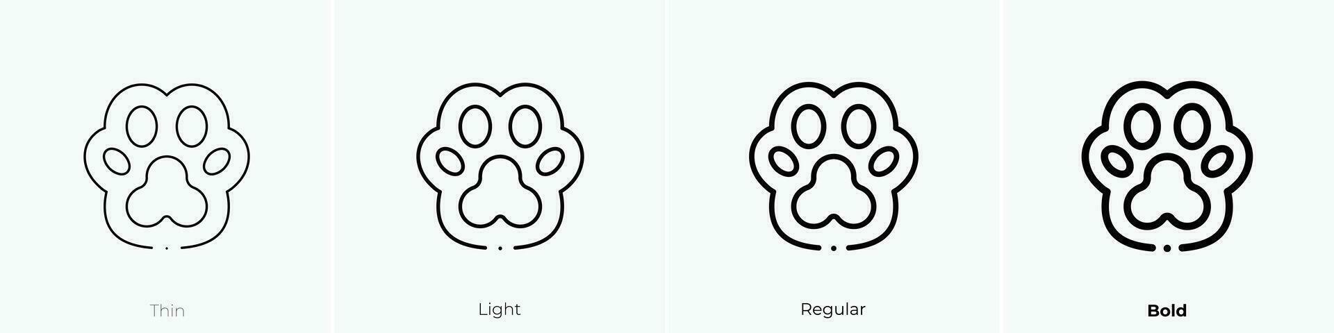 Pfote drucken Symbol. dünn, Licht, regulär und Fett gedruckt Stil Design isoliert auf Weiß Hintergrund vektor