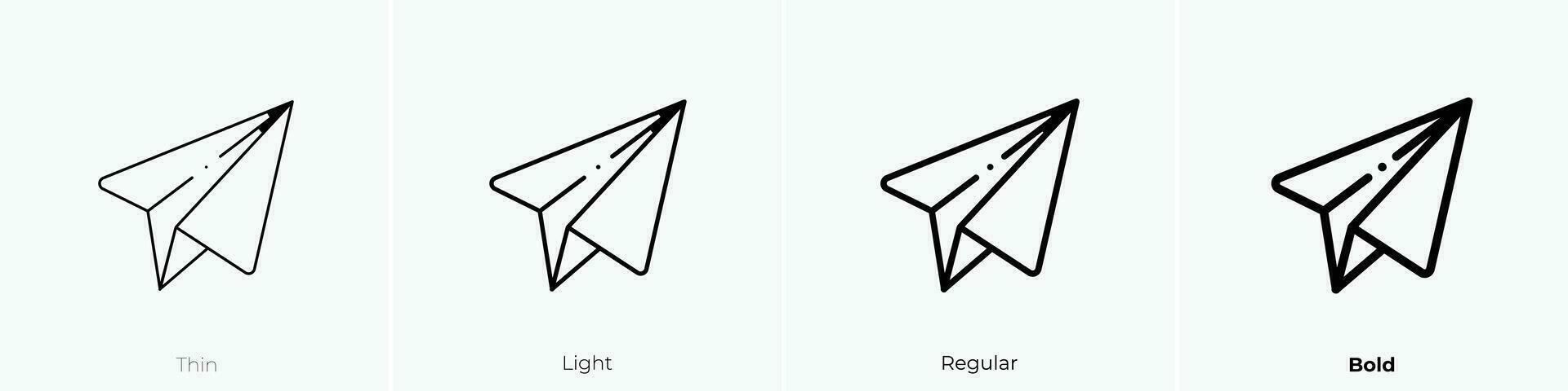 Papier Flugzeug Symbol. dünn, Licht, regulär und Fett gedruckt Stil Design isoliert auf Weiß Hintergrund vektor