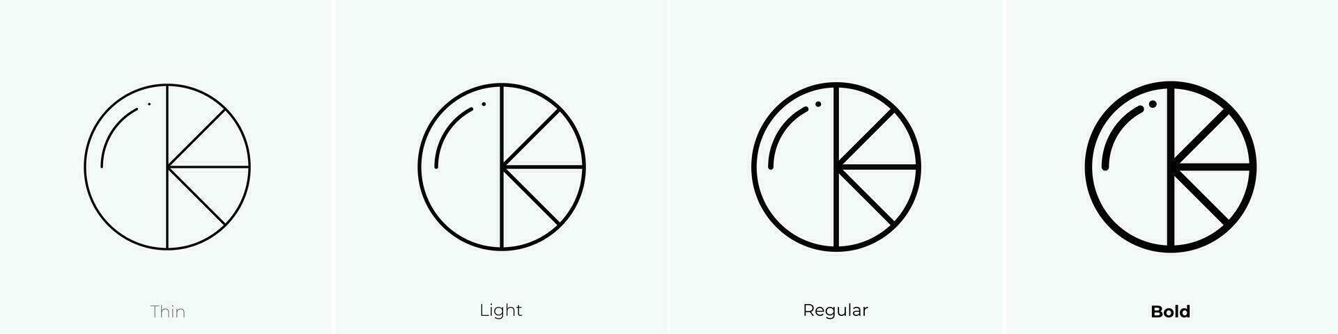 Kuchen Diagramm Symbol. dünn, Licht, regulär und Fett gedruckt Stil Design isoliert auf Weiß Hintergrund vektor