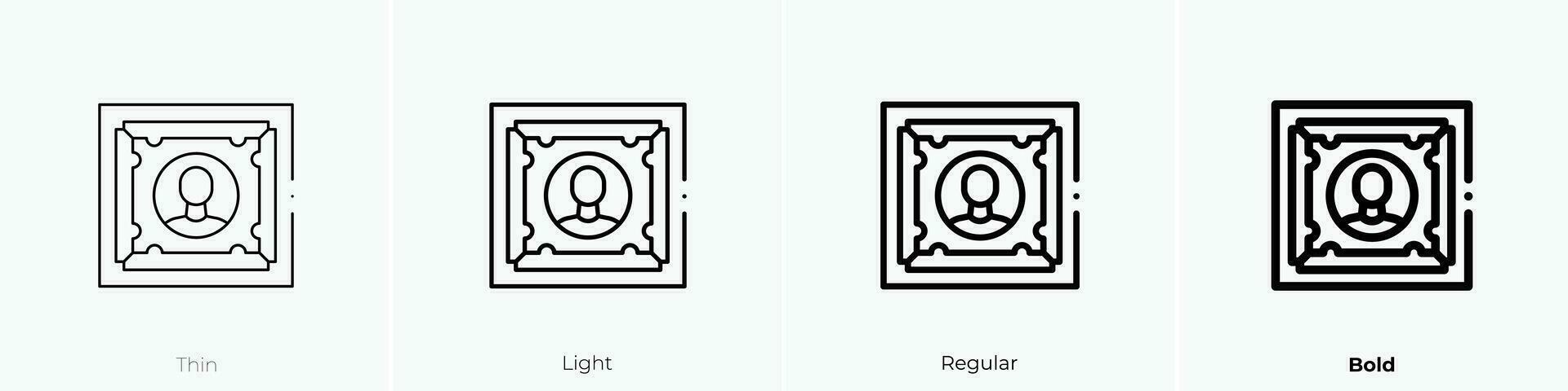 Foto Rahmen Symbol. dünn, Licht, regulär und Fett gedruckt Stil Design isoliert auf Weiß Hintergrund vektor