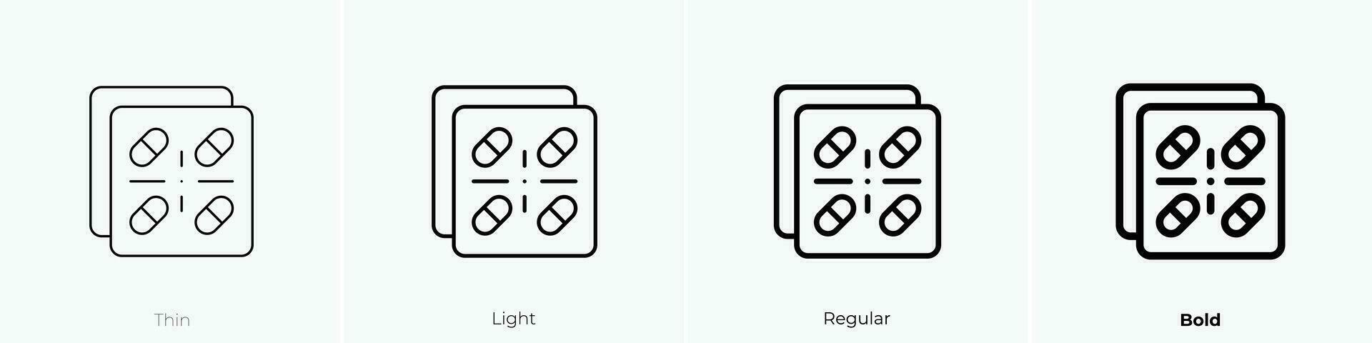 Tabletten Symbol. dünn, Licht, regulär und Fett gedruckt Stil Design isoliert auf Weiß Hintergrund vektor