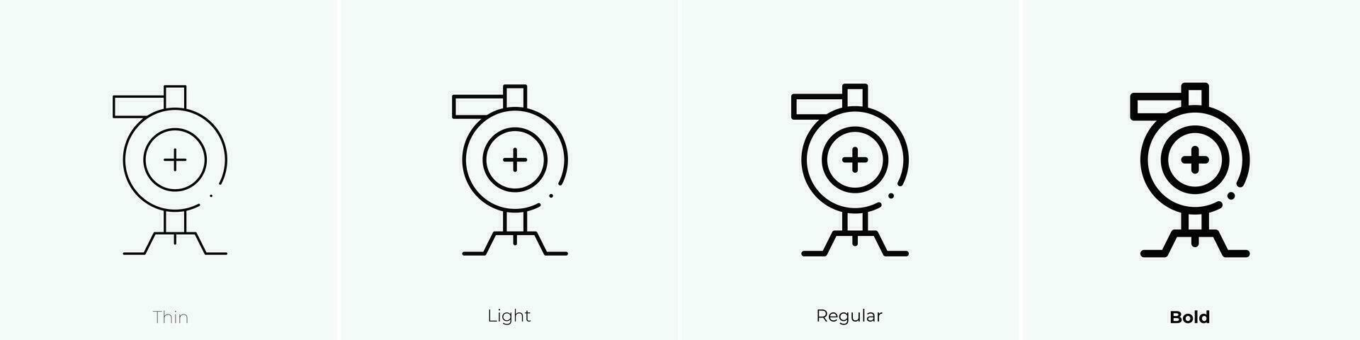 Pitching Maschine Symbol. dünn, Licht, regulär und Fett gedruckt Stil Design isoliert auf Weiß Hintergrund vektor