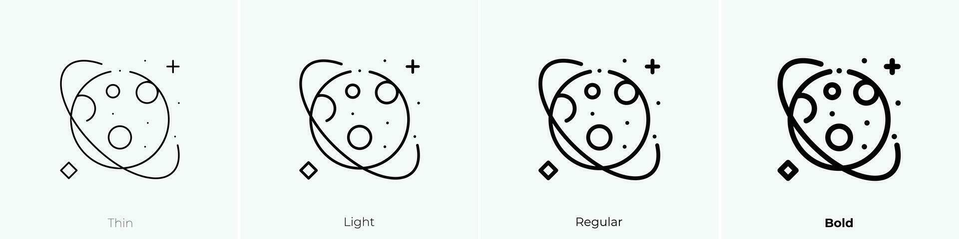 Planet Symbol. dünn, Licht, regulär und Fett gedruckt Stil Design isoliert auf Weiß Hintergrund vektor