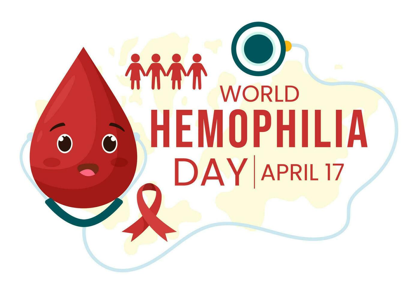 värld hemofili dag vektor illustration på april 17 med röd blödning blod och jord Karta för medvetenhet sjukvård i tecknad serie bakgrund design