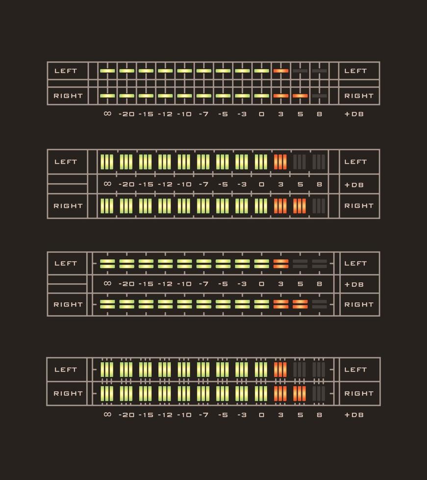 vier klassische LED-Vu-Meter, inspiriert von den 80er Jahren vektor