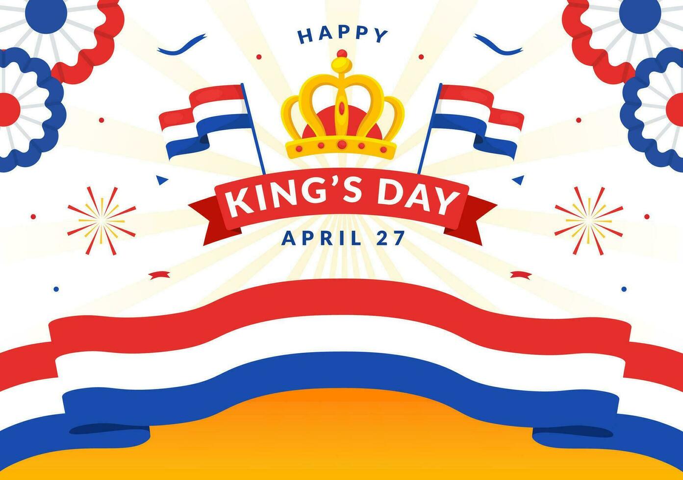 glücklich Könige Niederlande Tag Vektor Illustration auf 27 April mit winken Flaggen und Band im König Feier eben Karikatur Hintergrund Design
