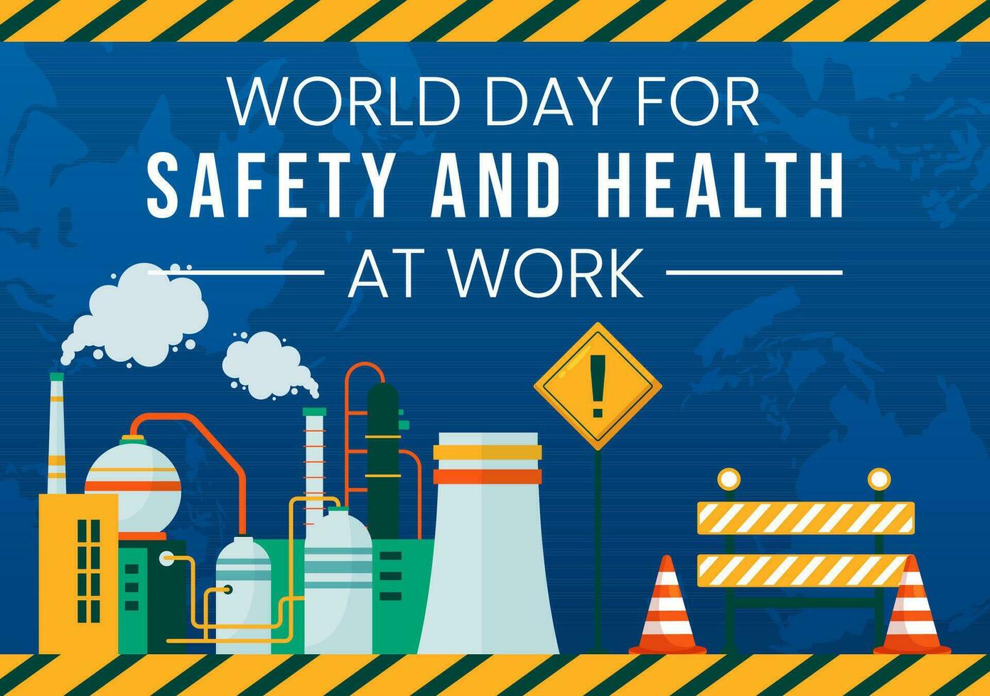 värld dag för säkerhet och hälsa på arbete vektor illustration på april 28 med mekaniker verktyg och konstruktion hjälm i platt tecknad serie bakgrund