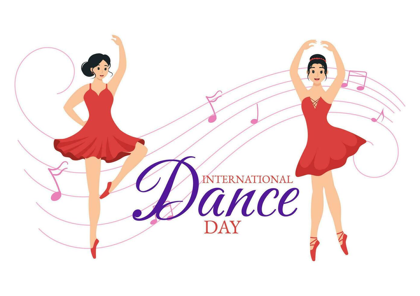 International tanzen Tag Vektor Illustration auf 29 April mit Fachmann Tanzen durchführen Paar oder Single beim Bühne im eben Karikatur Hintergrund