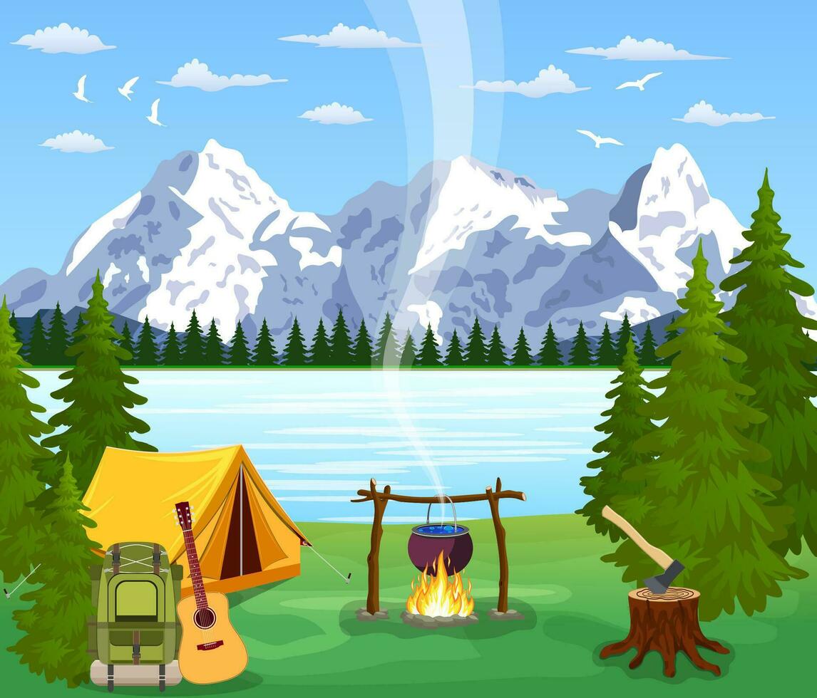 Vektor eben Illustration Camping.