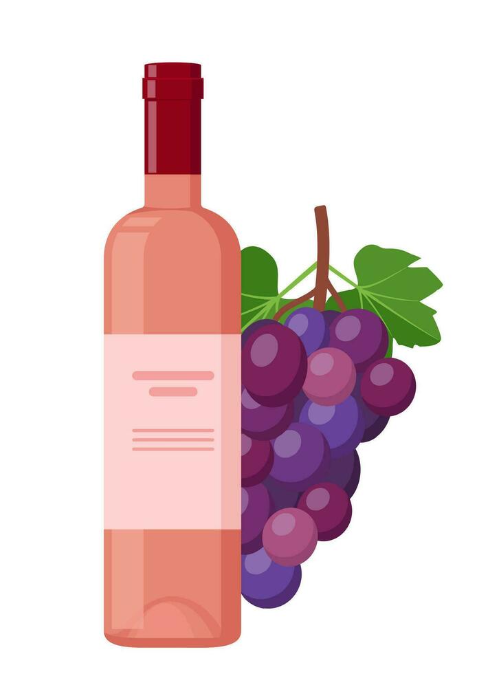 Flasche von Wein mit Trauben. Weingut. Vektor Illustration.