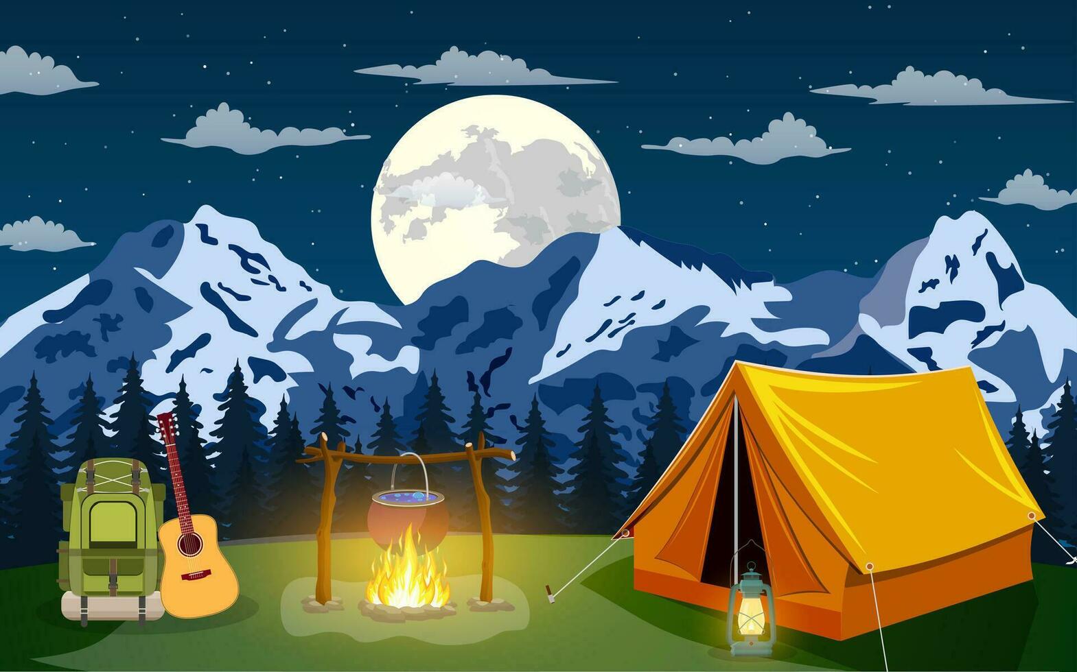 vektor platt illustration camping.