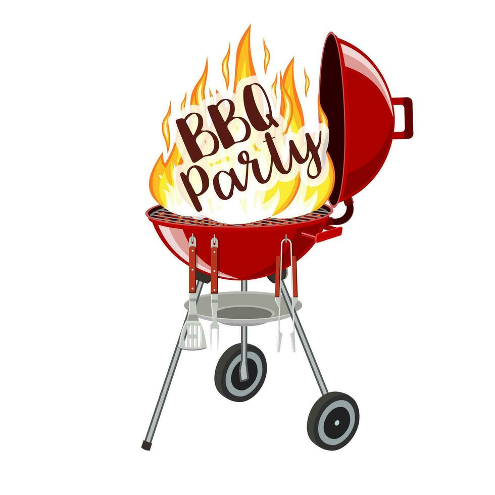 Grill Party Banner Grill mit Feuer vektor