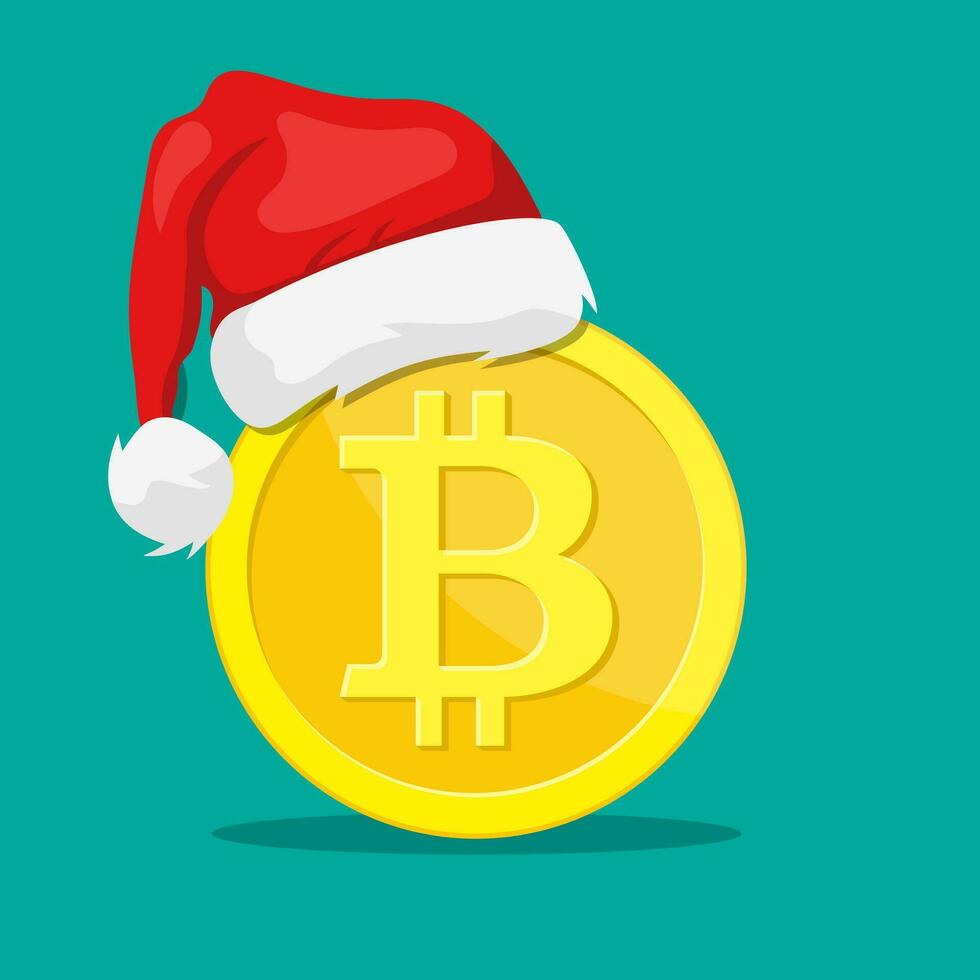 bitcoin och santa claus hatt. vektor