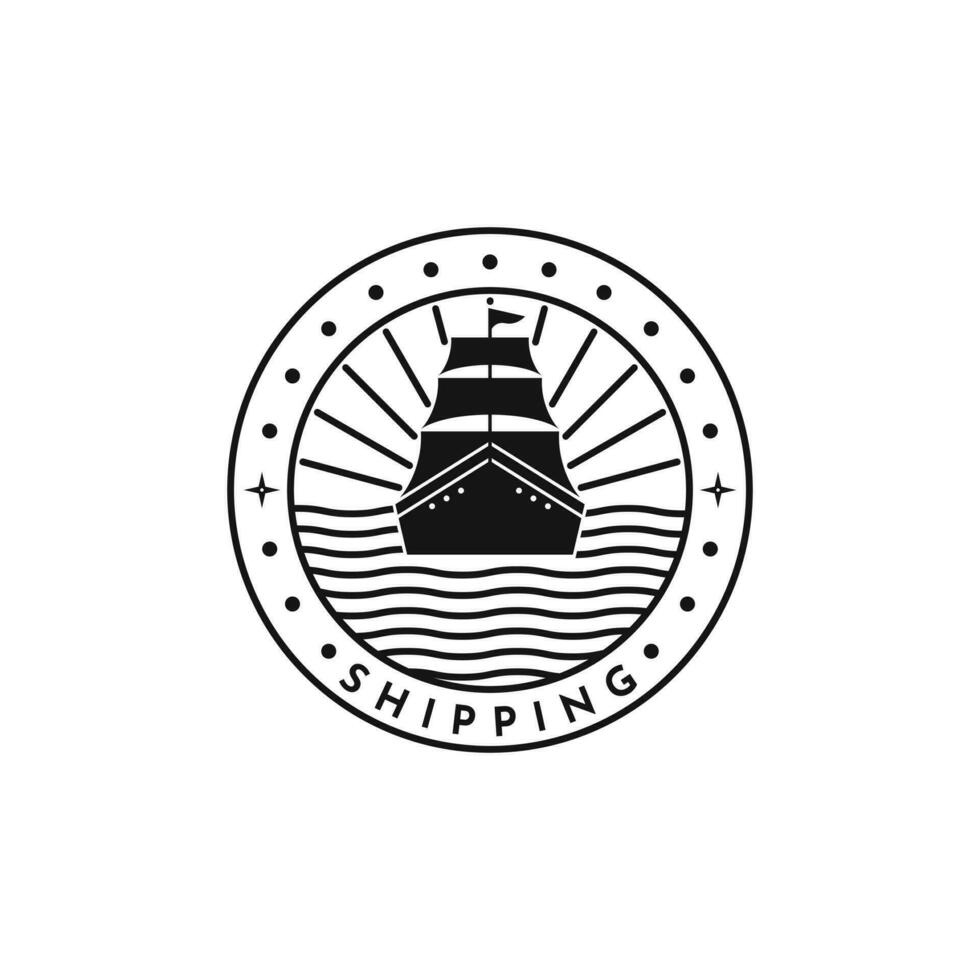 segling fartyg främre se årgång retro illustration på logotyp bricka vektor