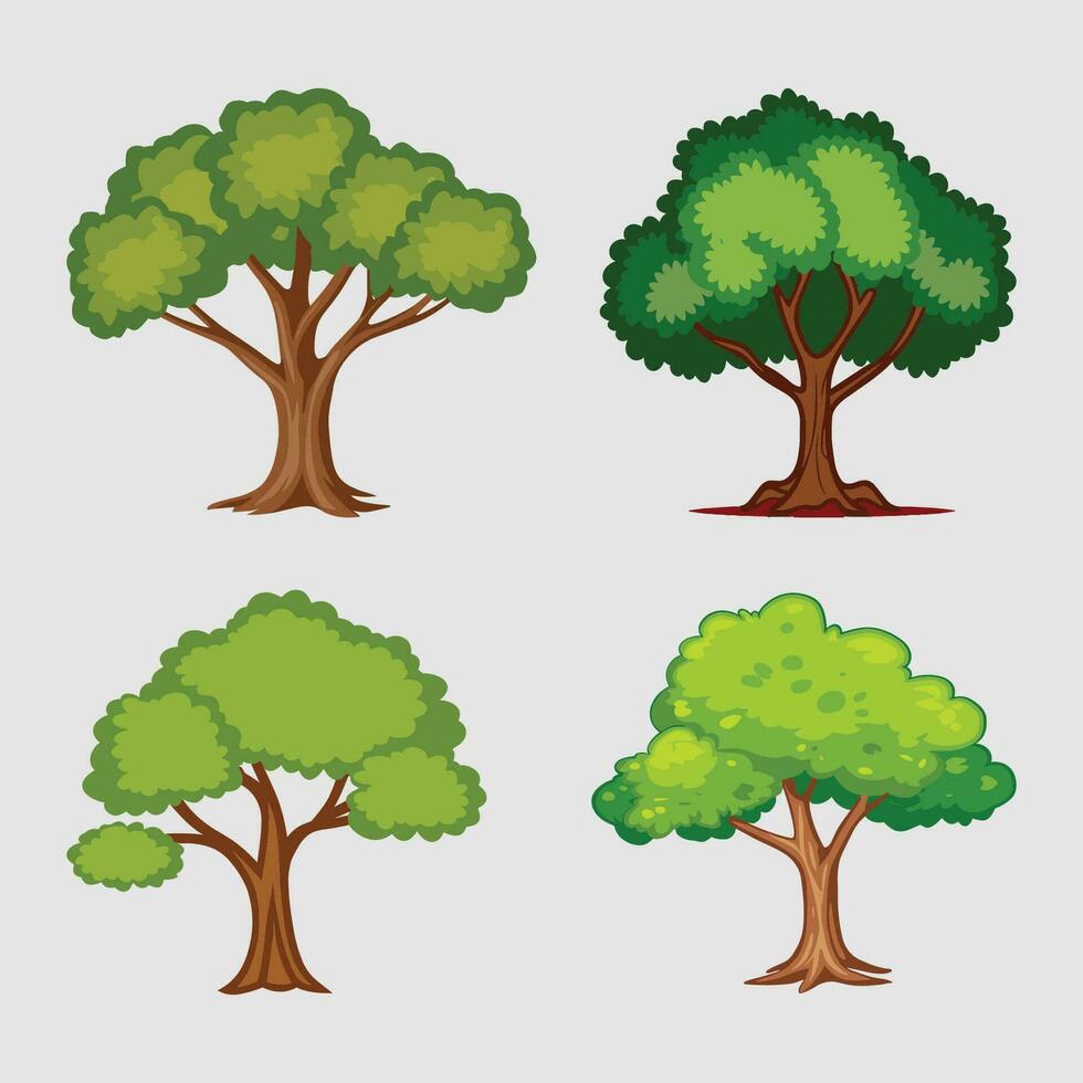 silhuett träd linje teckning uppsättning, sida se, uppsättning av grafik träd element översikt symbol för arkitektur och landskap design teckning. vektor illustration i stroke fylla i vit. tropisk