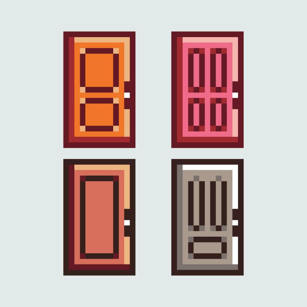 fyra annorlunda färgad dörrar i pixel stil vektor