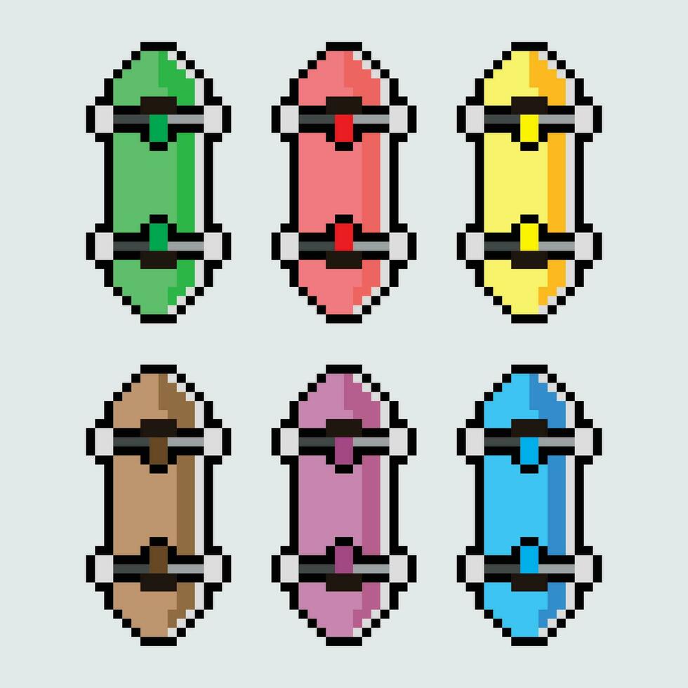 pixel skateboard uppsättning vektor illustration