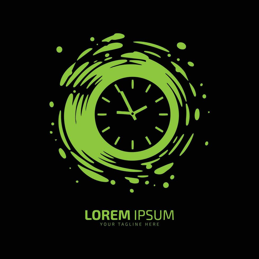 en logotyp av grön Kolla på ikon abstrakt klocka vektor silhuett på mörk bakgrund