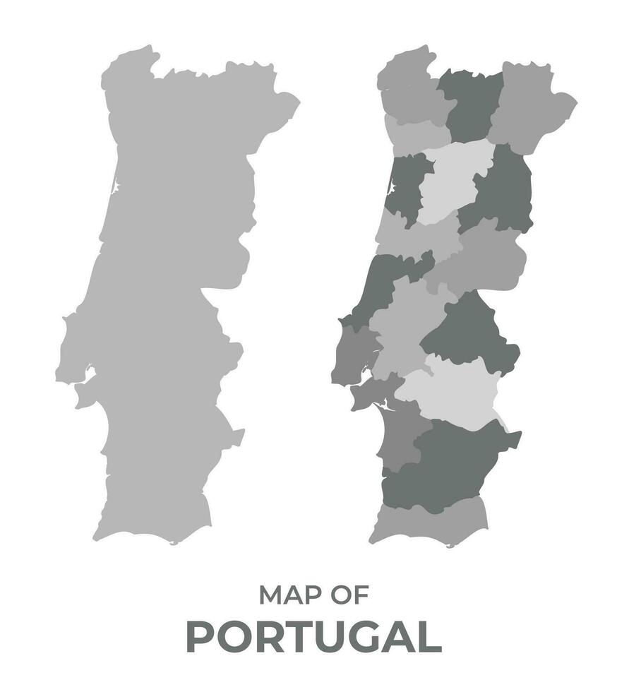Graustufen Vektor Karte von Portugal mit Regionen und einfach eben Illustration