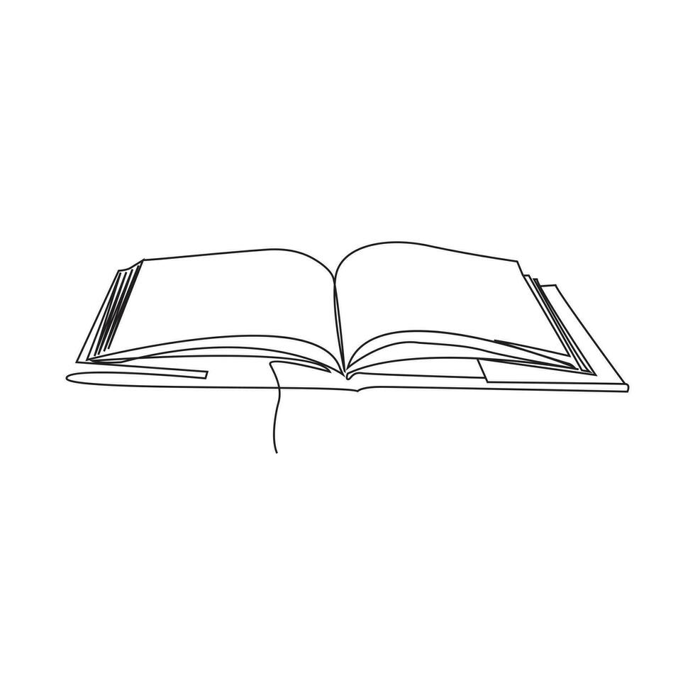Buch kontinuierlich einer Linie Zeichnung. öffnen Buch mit fliegend Seiten. Vektor Illustration