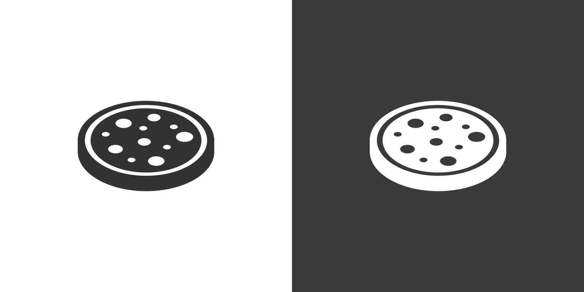 Pizza isometrisch Symbol. schwarz Silhouette auf Weiß Hintergrund und invertiert Weiß auf schwarz. Vektor Design zum ein sauber ästhetisch. Pizza Symbol isometrisch simpel Illustration im minimalistisch Stil