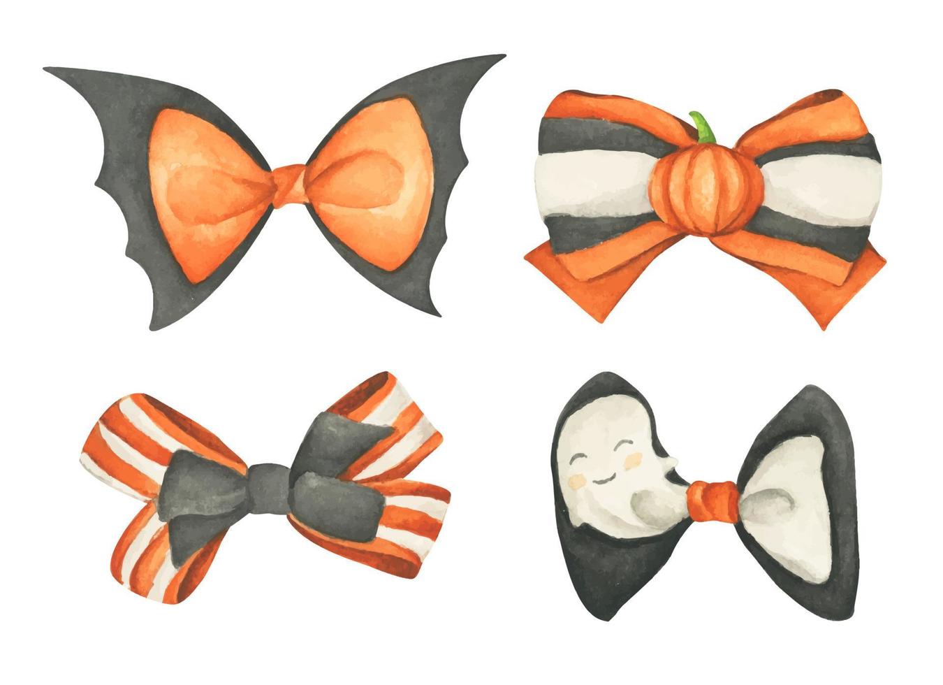 Set aus orangefarbenen und schwarzen Halloween-Bögen. Aquarellillustration. vektor