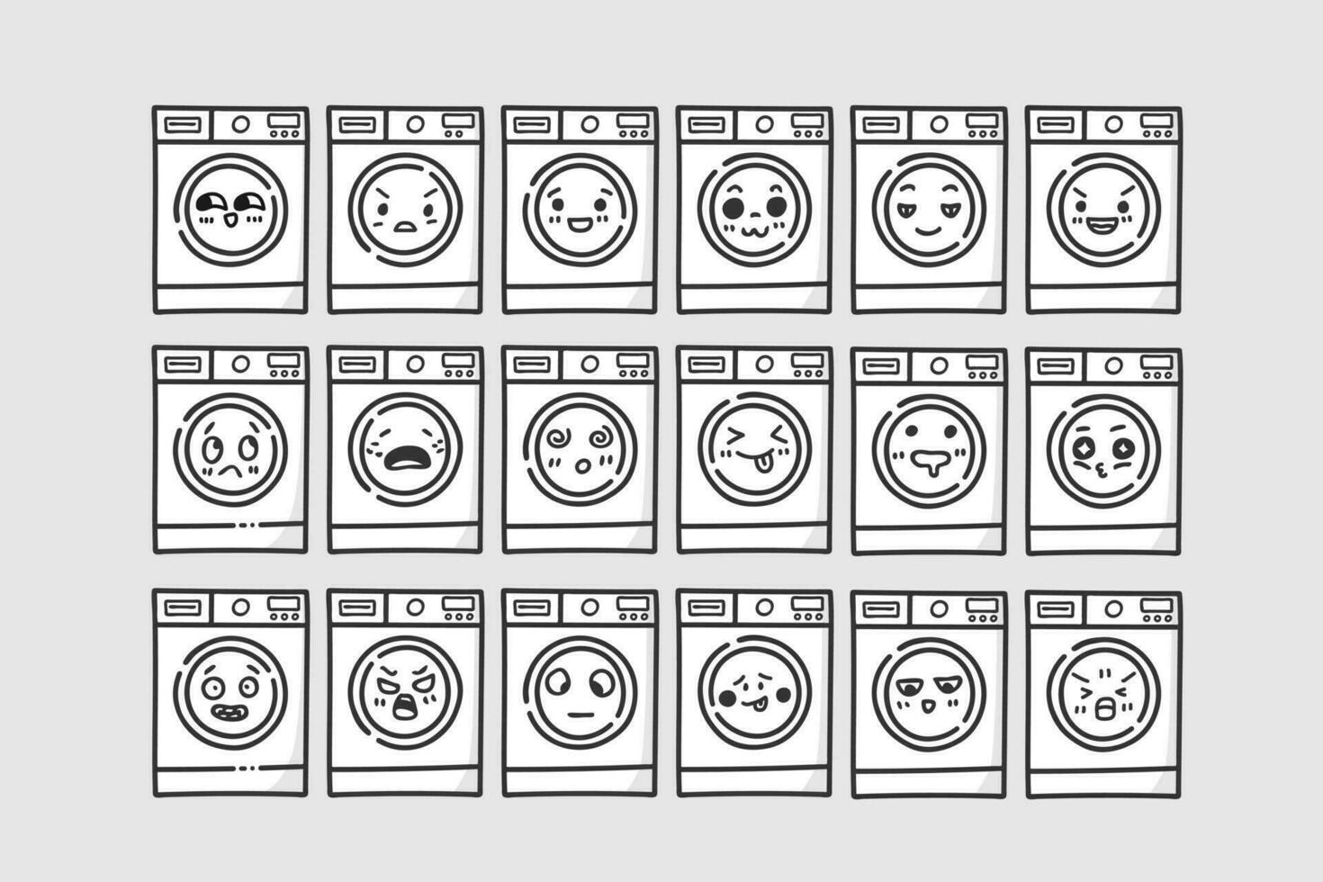 hand dragen tvättning maskin karaktär med olika uttryck vektor