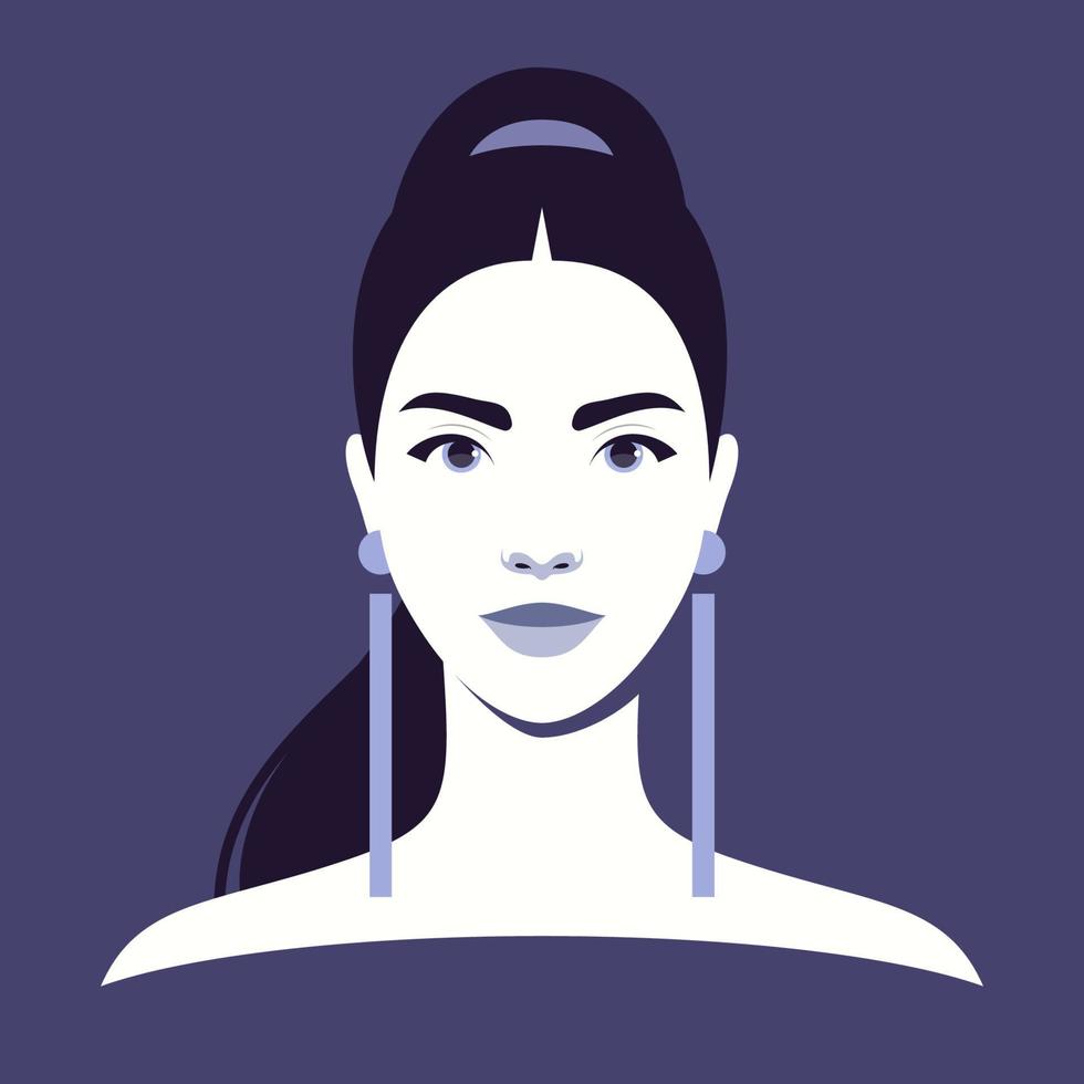 porträtt av en kvinna med långa örhängen vektor