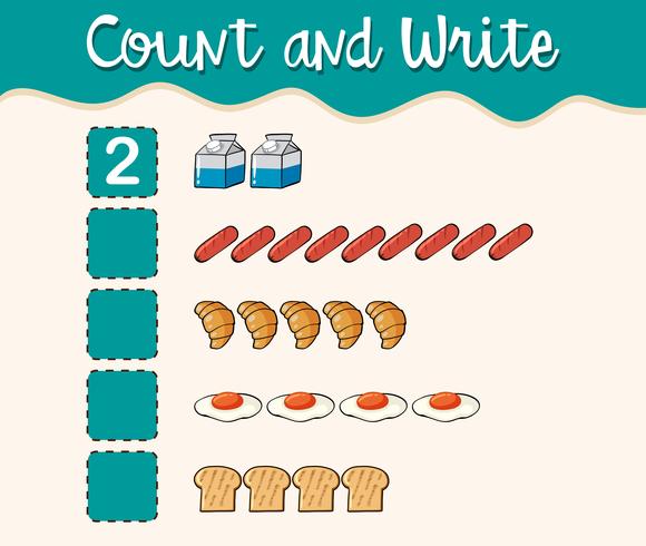 Räkna och skriv med olika typer av mat vektor