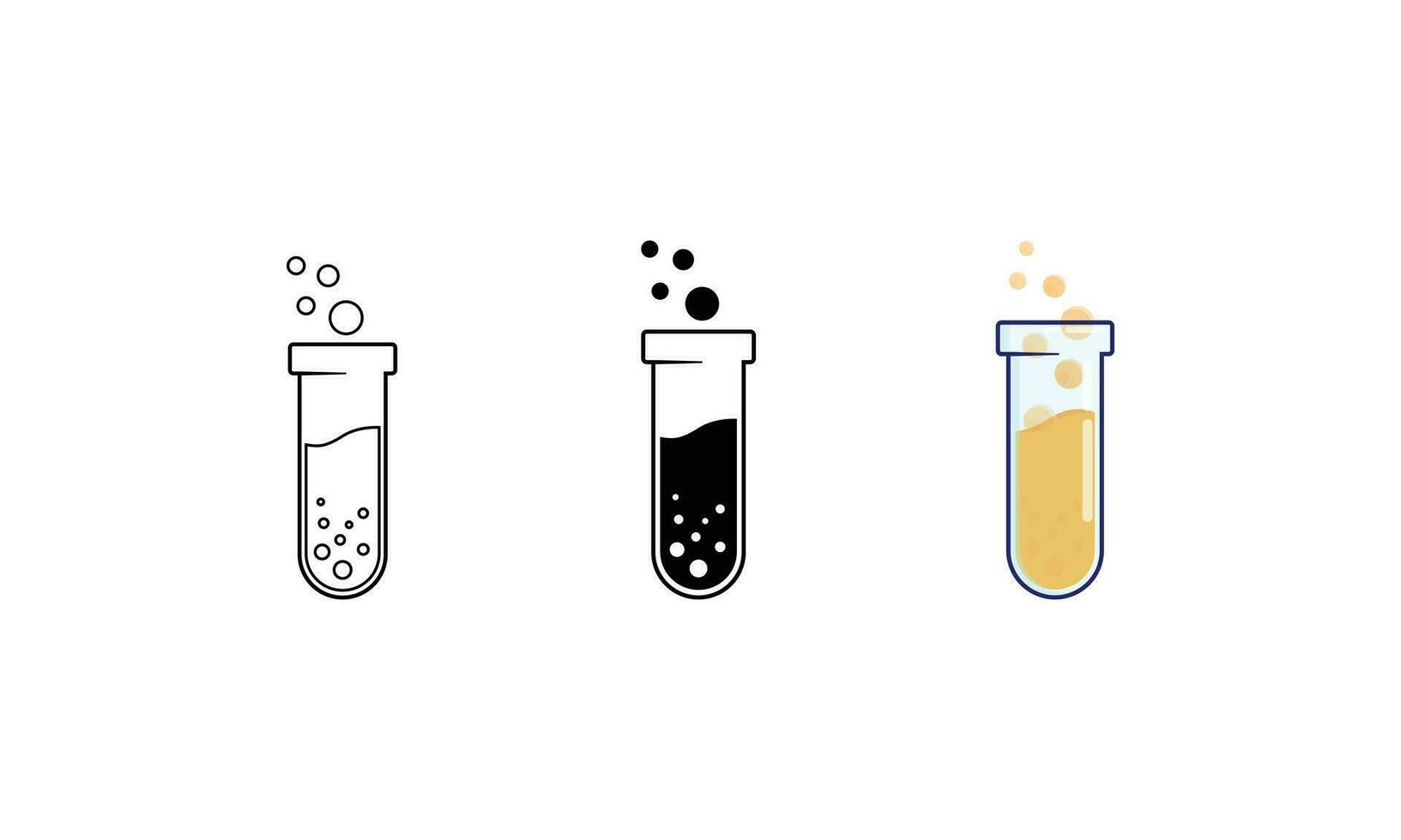 multistyle ikon av tes rör flaska vetenskap, silhuett, översikt, färgrik platt design stil vektor
