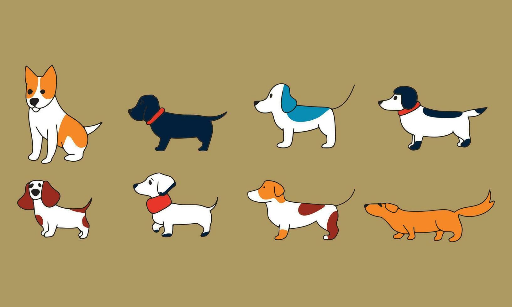 einstellen von einfach Hund Kritzeleien Vektor Illustration. Zeichnung Skizzen von anders Hund Rassen
