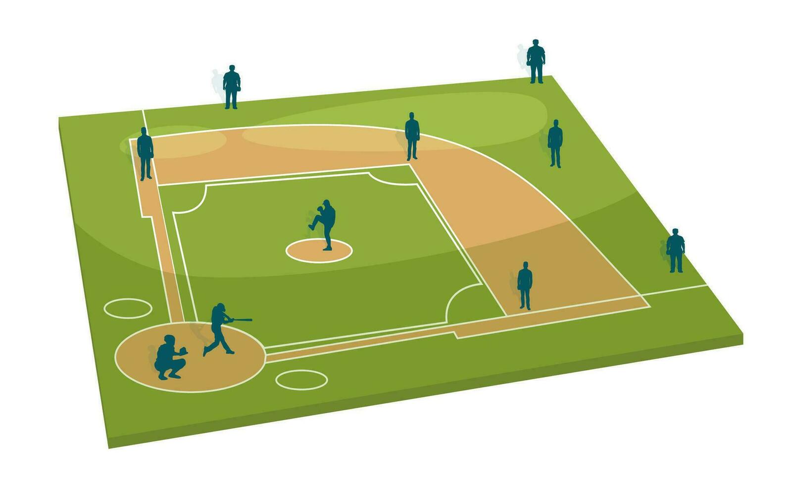 baseboll fält perspektiv, baseboll silhuett illustration, vektor