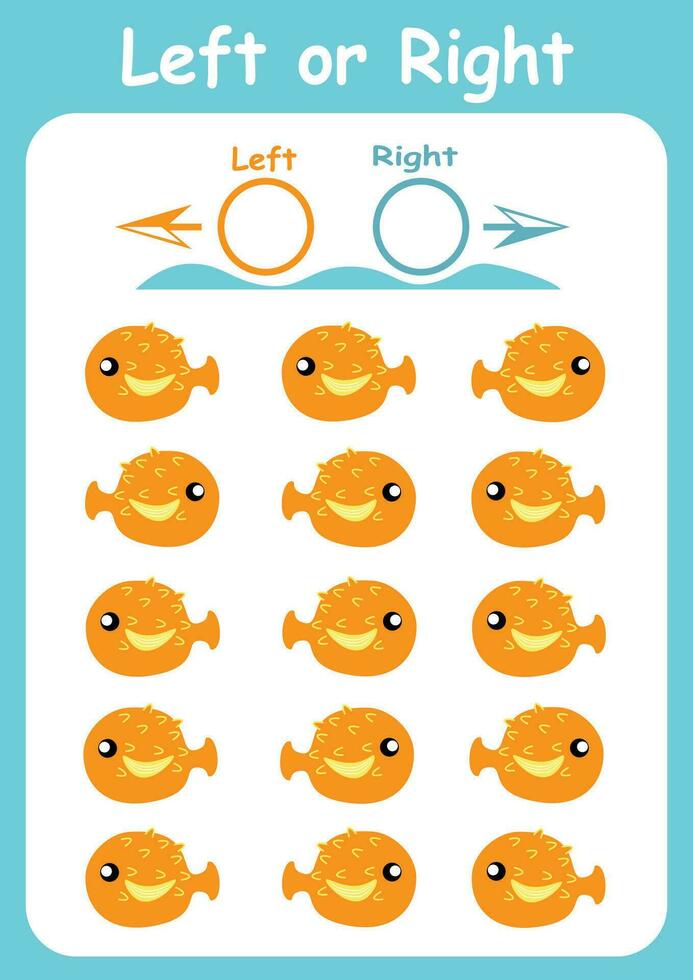 links und Rechts. Richtungen zum Kinder. Logik Spiel. Orientierung im Raum. Studie Blatt. vektor