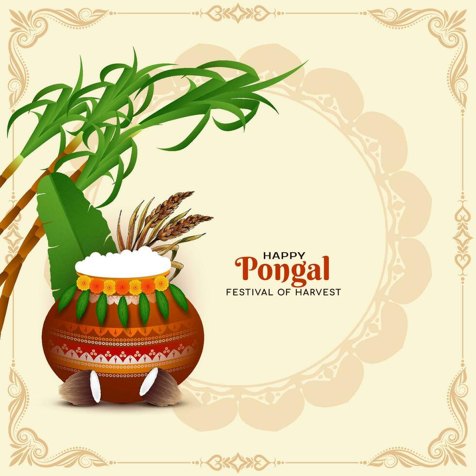 Lycklig pongal traditionell indisk festival hälsning bakgrund vektor