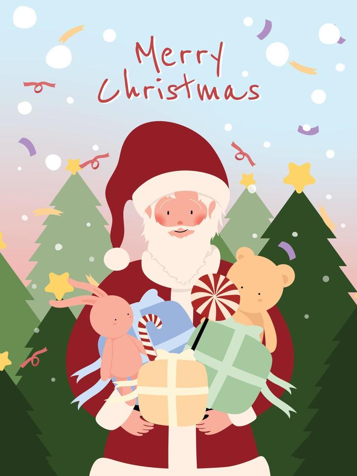 Weihnachtskartenvorlage mit Weihnachtsmann-Cartoon-Figur vektor