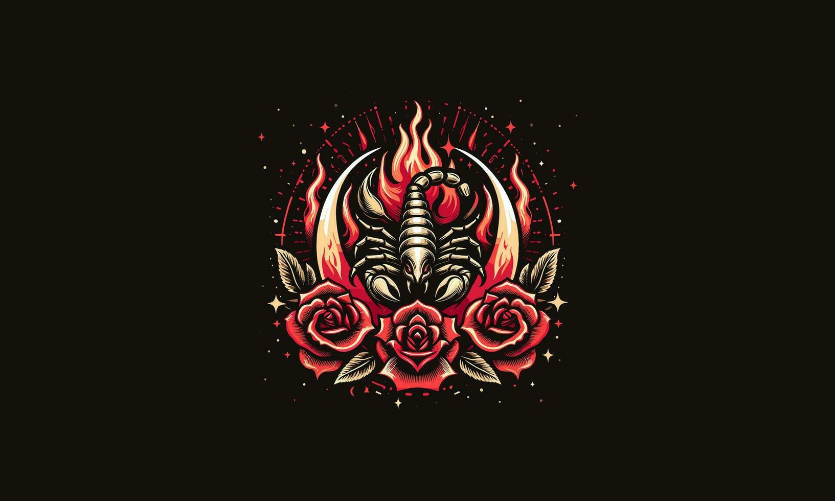 Skorpion und rot Rose und Flammen Vektor Design