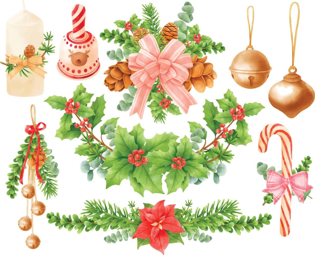weihnachtskranz dekoration elemente illustrationen aquarellstile vektor
