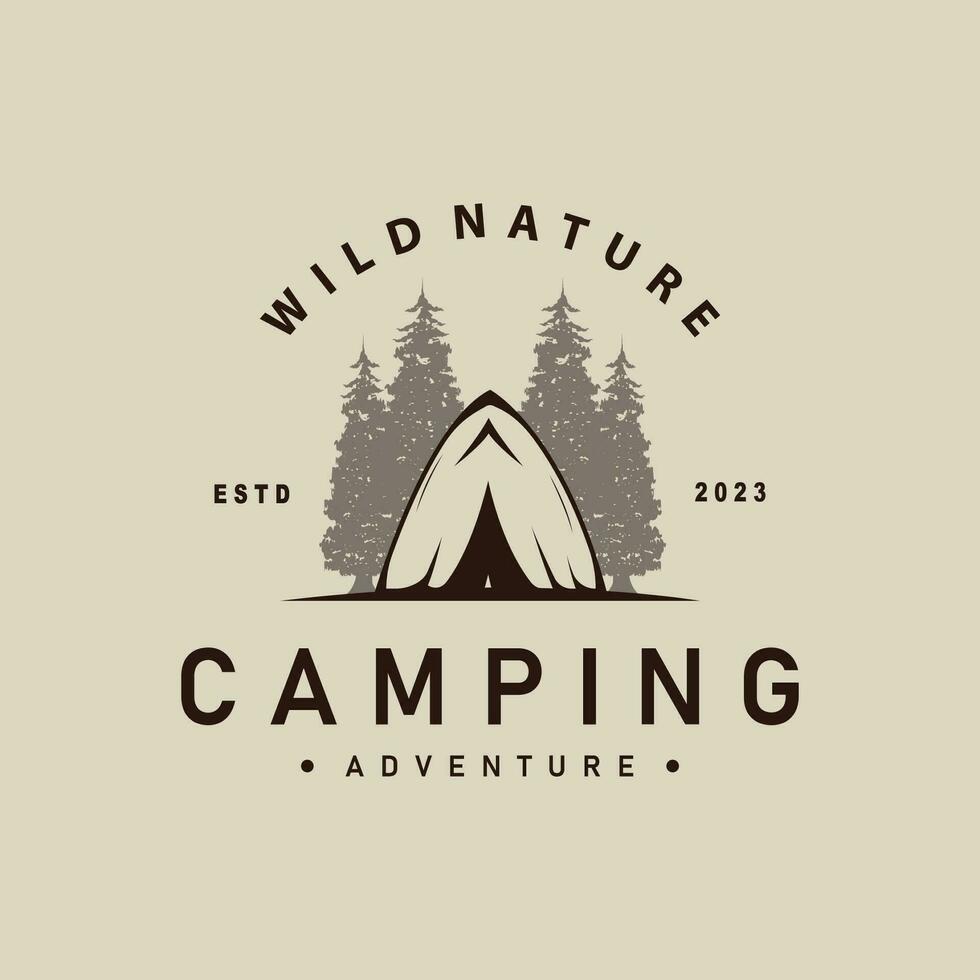 Camping Logo wild Wald Design draussen Abenteuer Illustration von Bäume und einfach Zelt vektor