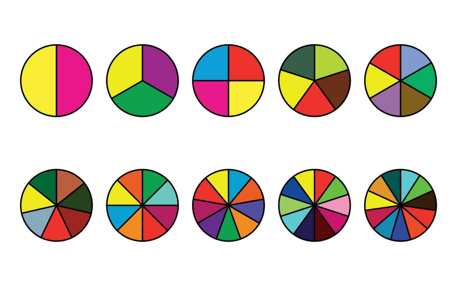 2-11 Sektion leer Spinnen Rad bunt Vorlage Vektor. vektor