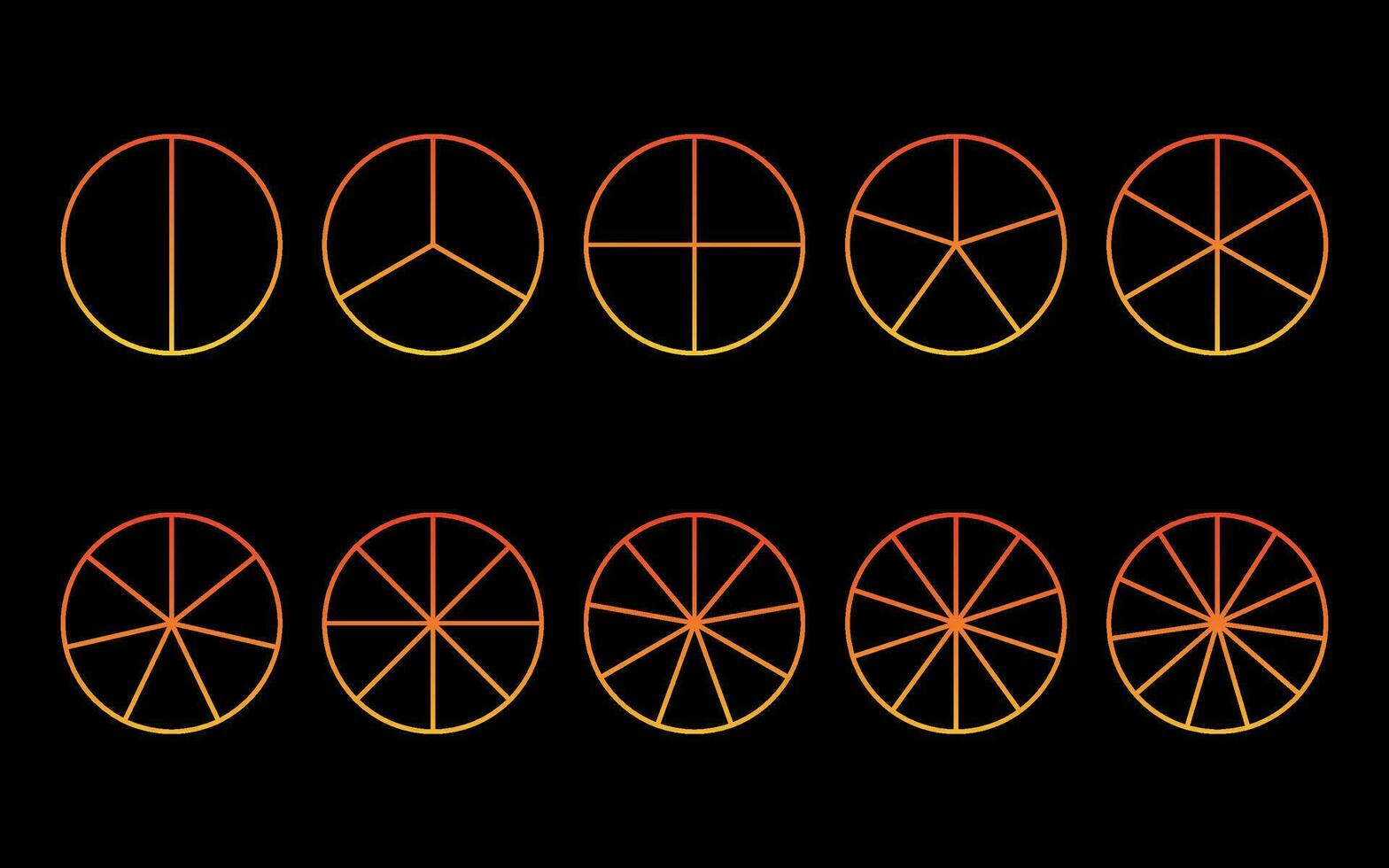 2-10 sektion tom spinning hjul mall vektor. vektor