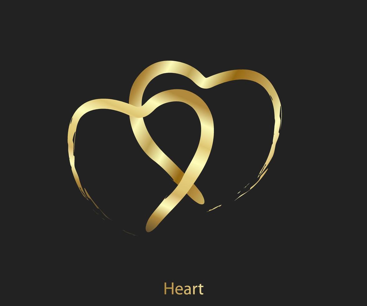 goldene Herzen. handgezeichnete herzbürsten. handbemalte Herzform. Symbol der Liebe Valentinstag Hochzeitskarten. Vektor-Illustration vektor