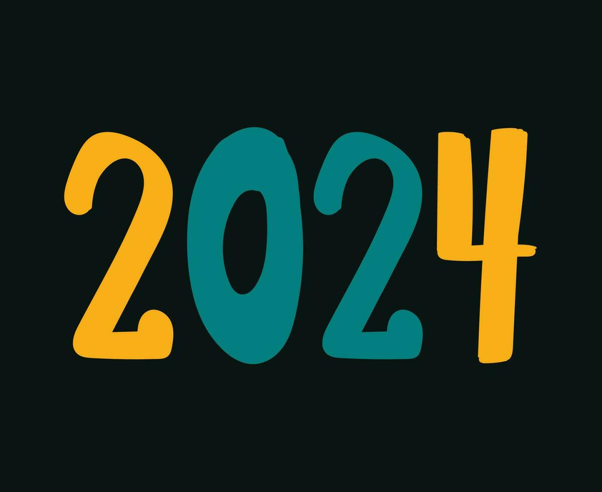 Lycklig ny år 2024 abstrakt gul och grön grafisk design vektor logotyp symbol illustration med svart bakgrund
