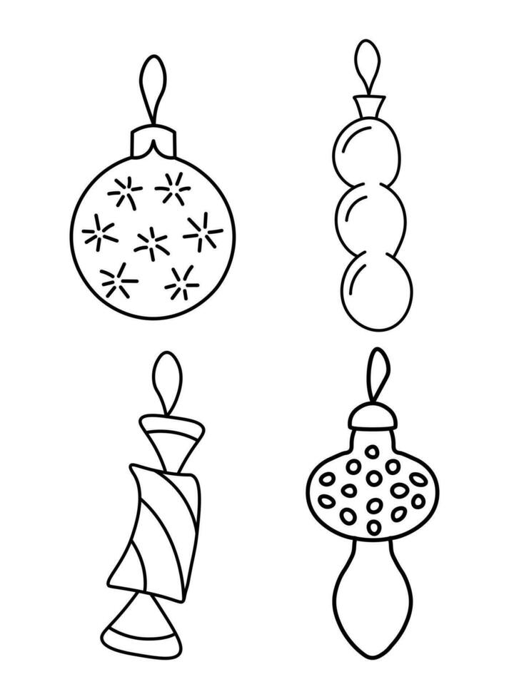 skizzieren Gliederung von Weihnachten Baum Dekorationen vektor