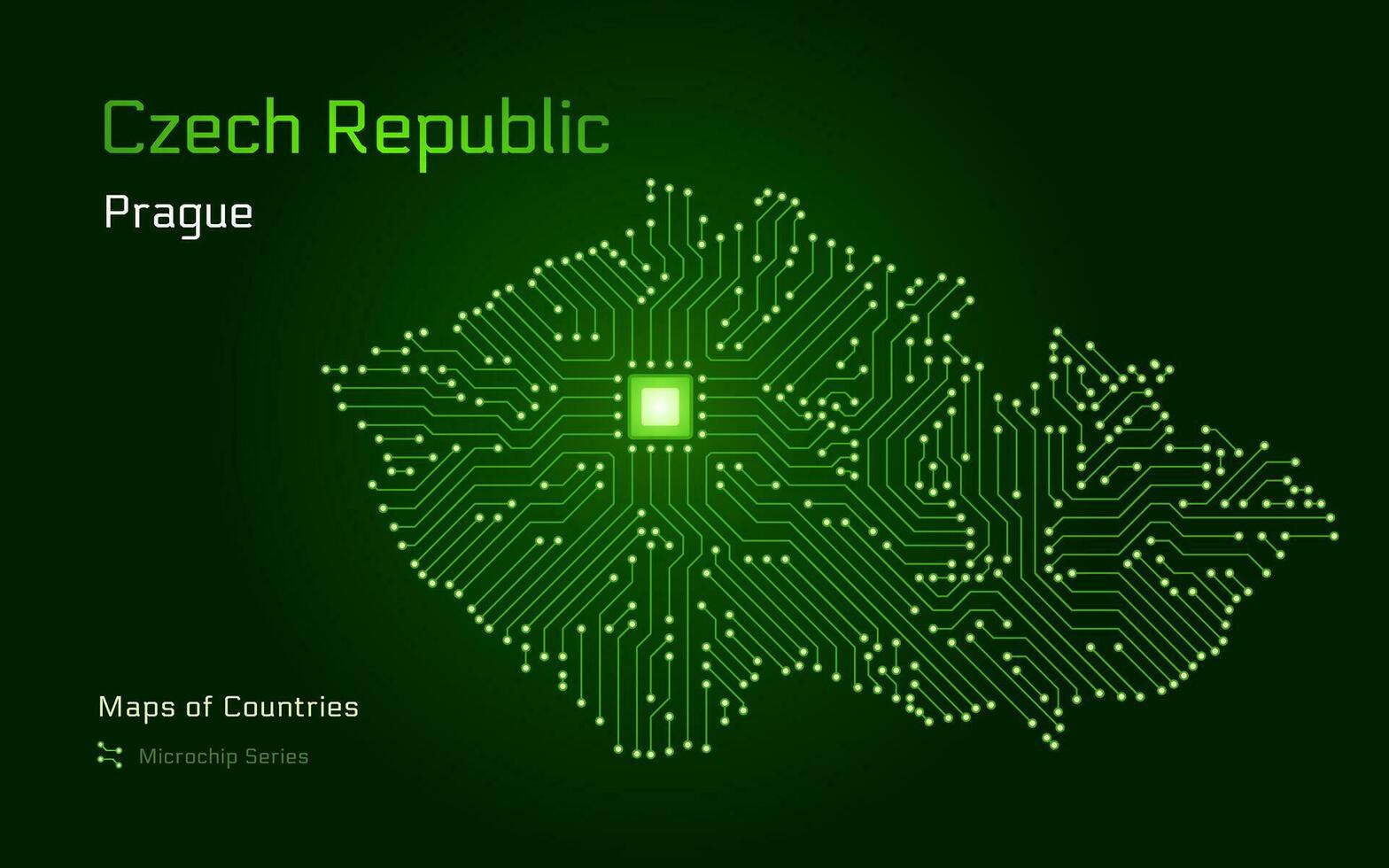 tjeck republik Karta med en huvudstad av prag visad i en mikrochip mönster med processor. e-förvaltning. värld länder vektor Kartor. mikrochip serier