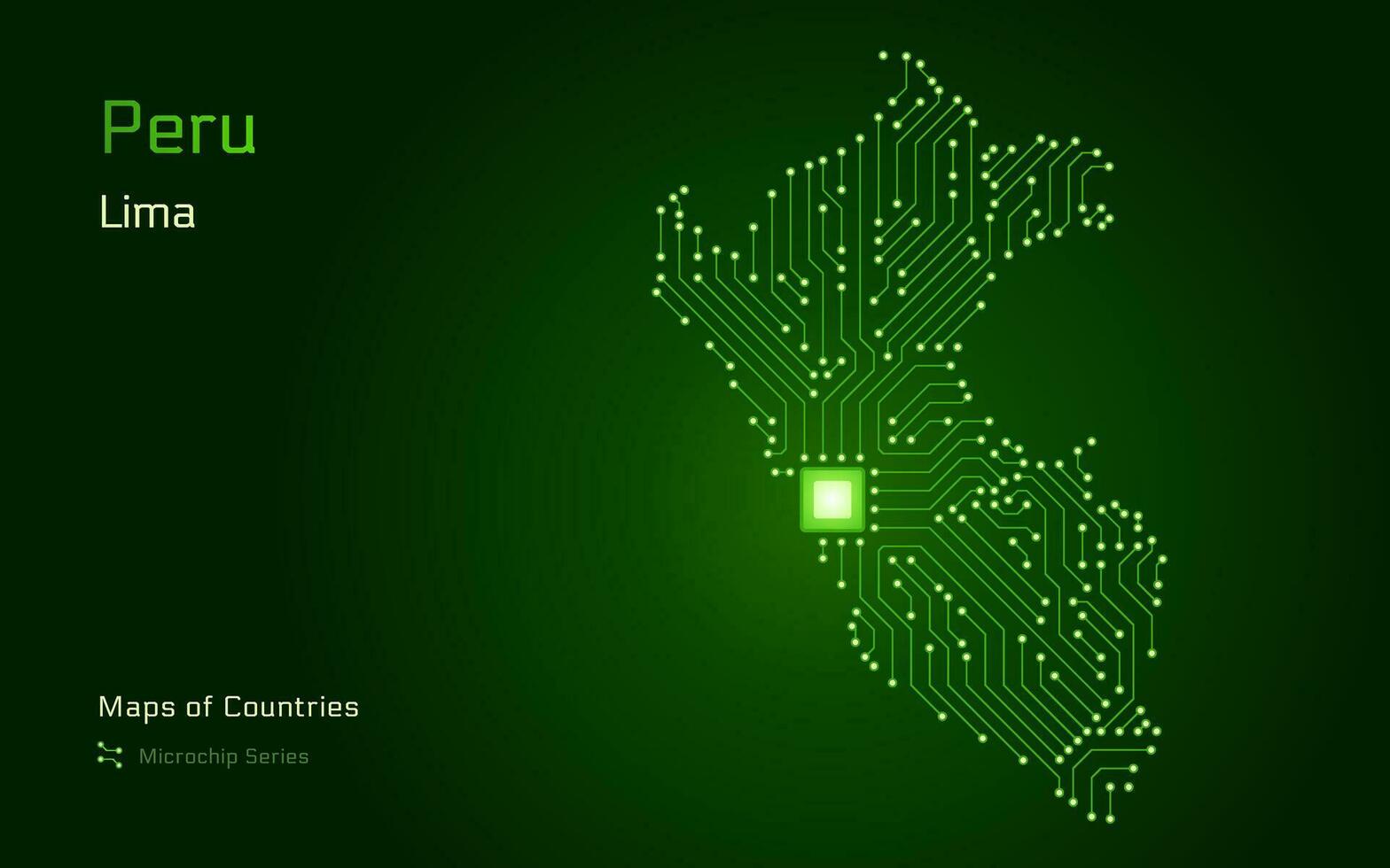 peru Karta med en huvudstad av lima visad i en mikrochip mönster. e-förvaltning. tsmc. värld länder vektor Kartor. mikrochip serier