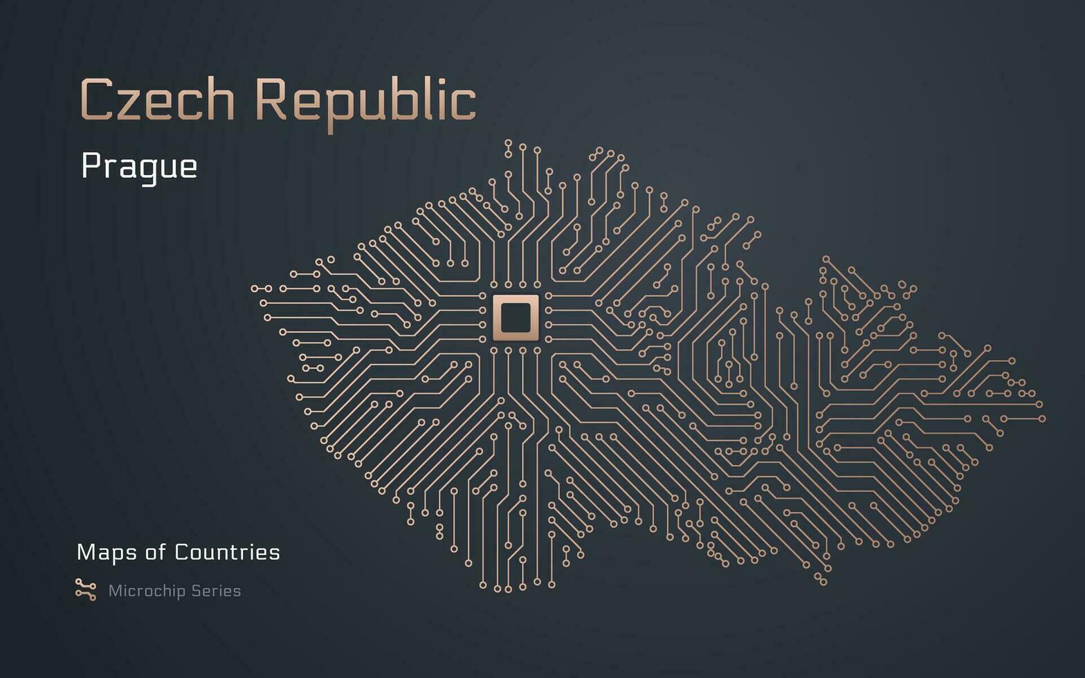 tjeck republik Karta med en huvudstad av prag visad i en mikrochip mönster med processor. e-förvaltning. värld länder vektor Kartor. mikrochip serier