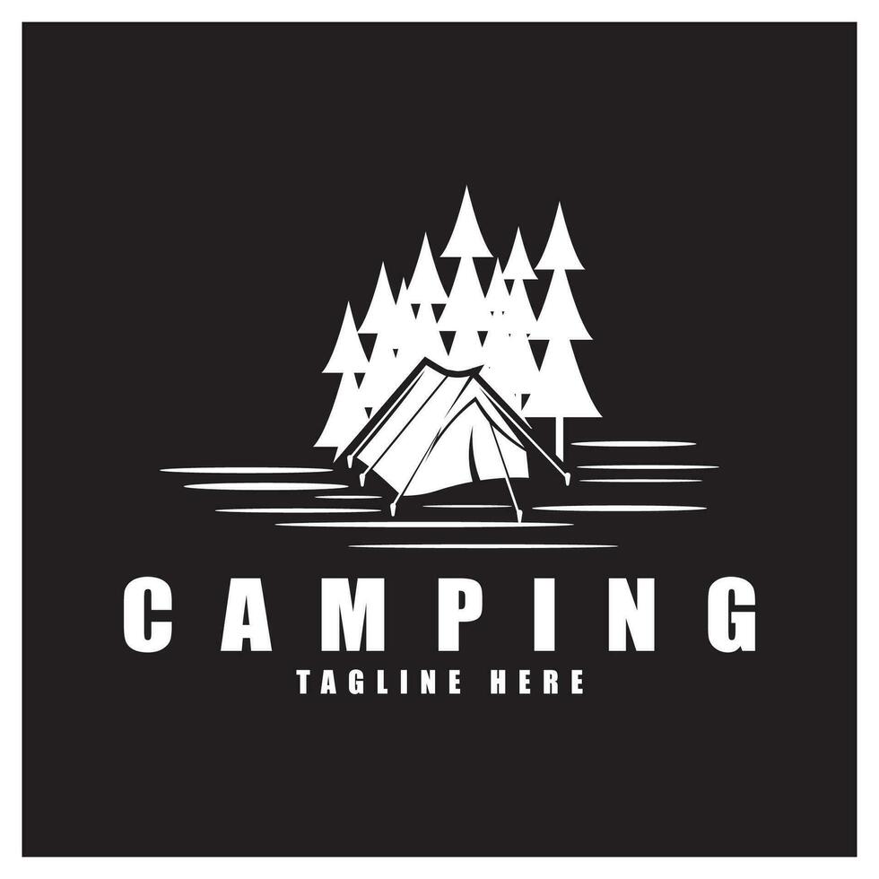 tall träd och camping tält texturerad logotyp design vektor