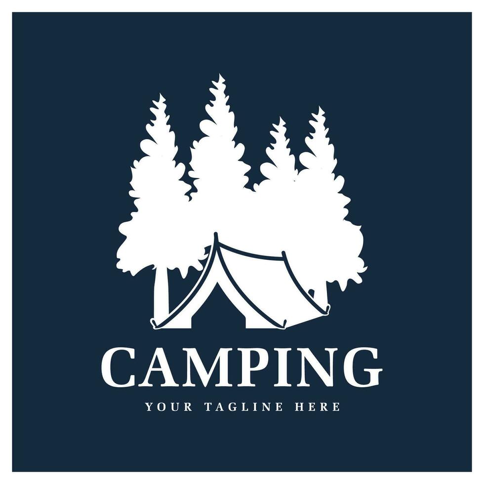 Kiefer Bäume und Camping Zelt texturiert Logo Design vektor